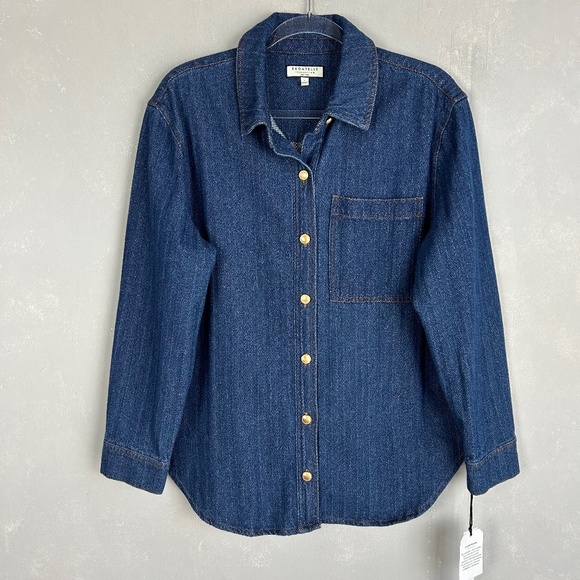 Bagatelle Collection size L textured denim shacket button up blue dark wash NEW - Picture 1 of 15